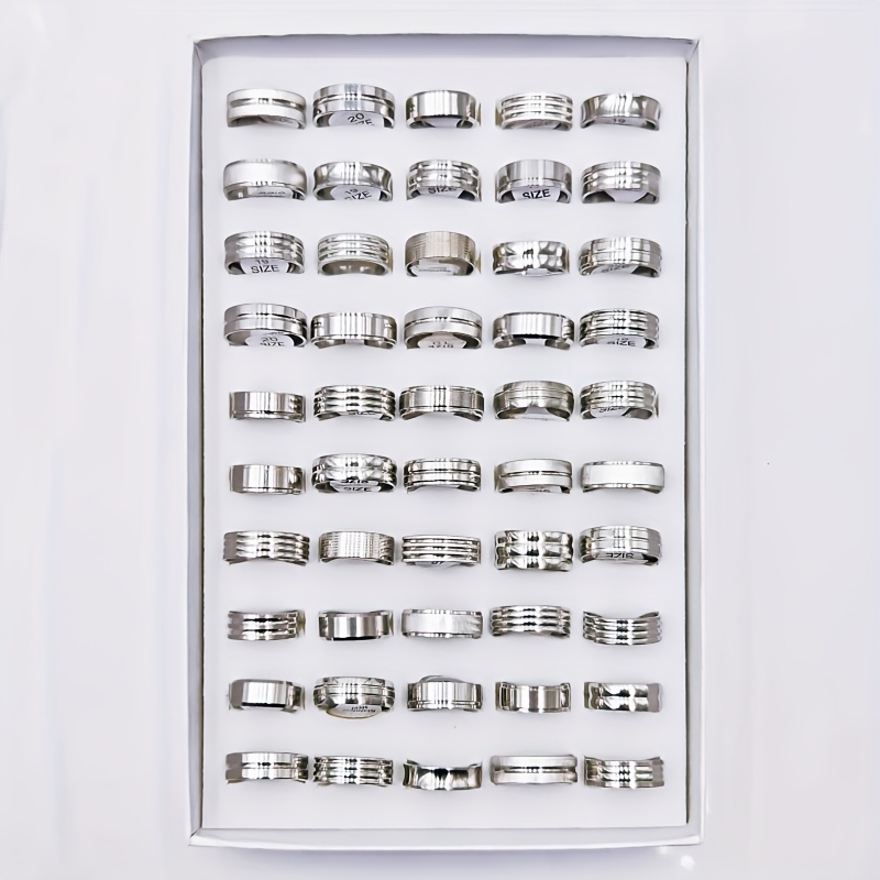 20pcs Yicen Silvery Striped Ring Set Stainless Steel Style Mixed Sizes for Women